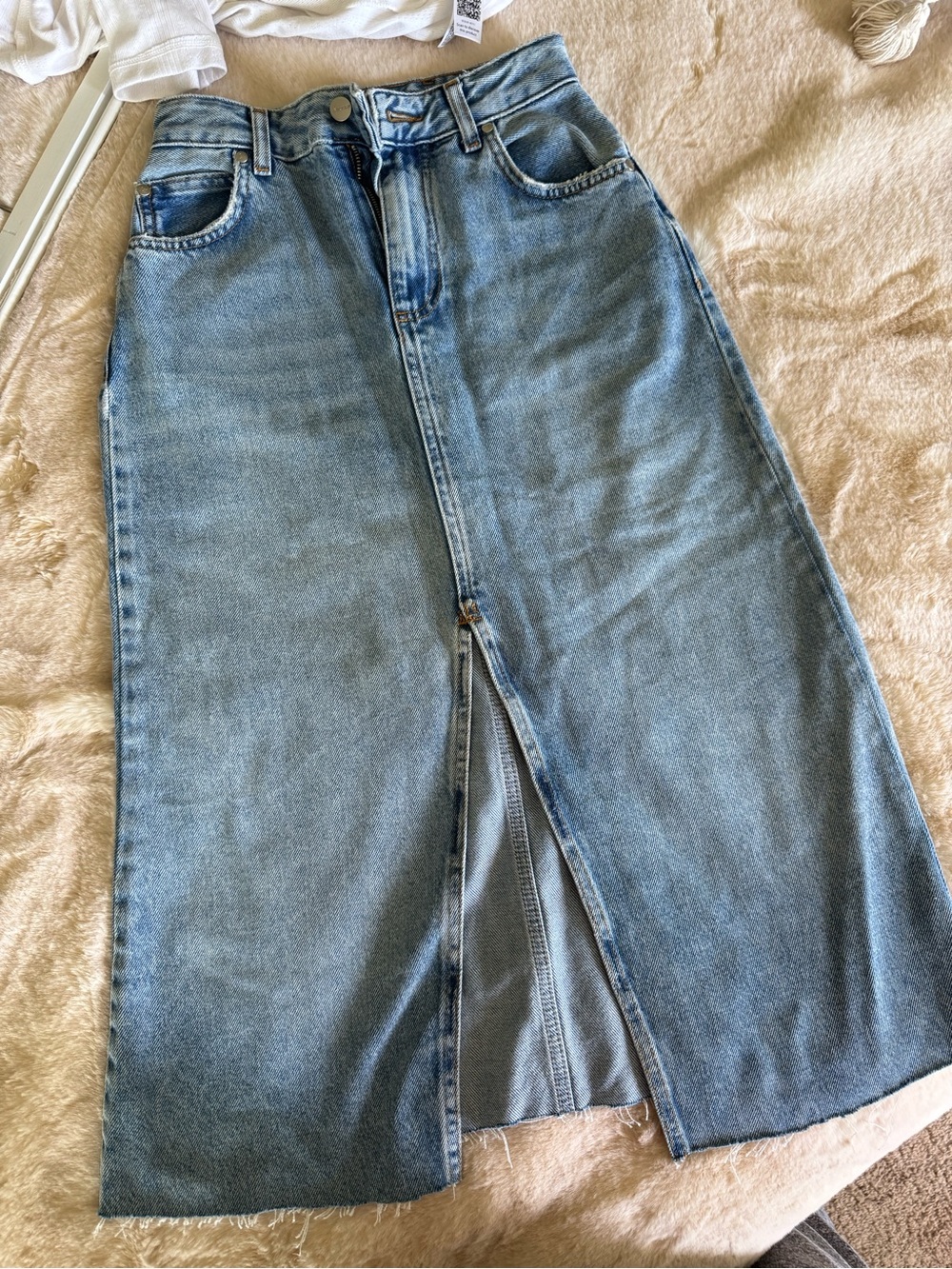 Pilcro Light Blue Denim Midi Skirt with Front Slit
